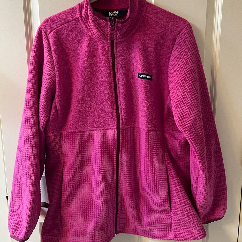 Lands' End Magenta Fleece Outerwear